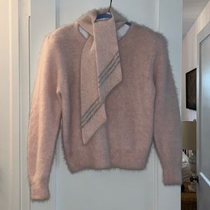 Vintage Pale Pink Mohair Sweater with Neck Tie
